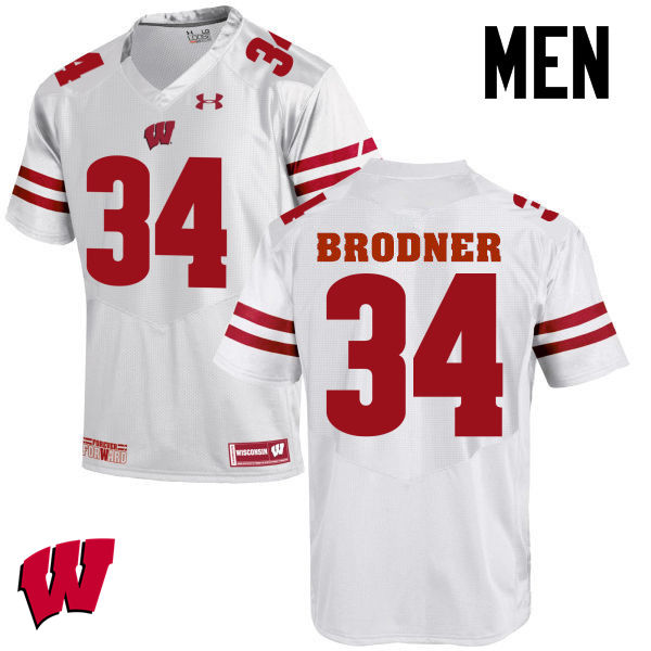 Men Wisconsin Badgers #34 Sam Brodner College Football Jerseys-White